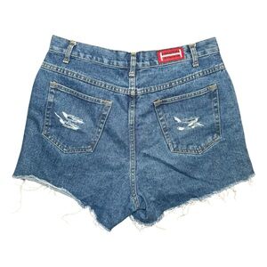 Vintage 90s Halston Jeanswear High Waisted Cutoff Distressed Jean Shorts Size 10